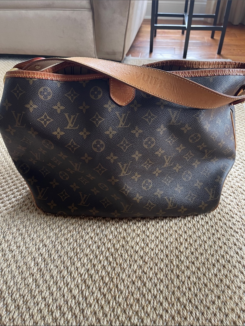 Louis Vuitton Monogram Canvas Shoulder Bag in Brown and Tan Leather